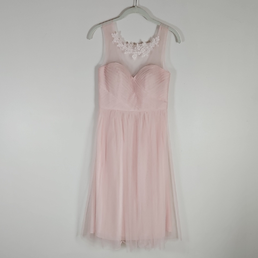 Jenny Yoo Chloe Dress Tulle Lace Fitted Bodice Pale Pink SZ4 Wedding Semi Formal